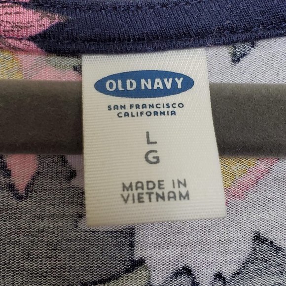 Old Navy Floral Blouse Womans Size L Navy Blue Pink - Picture 4 of 6